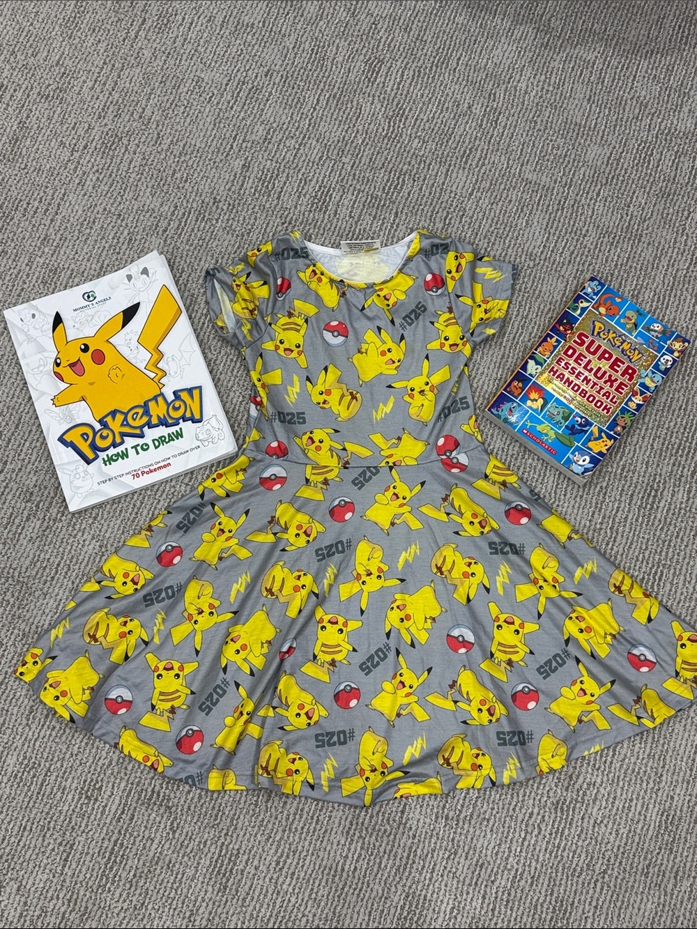 Pikachu Gray & Yellow Pokemon Skater Dress with Books